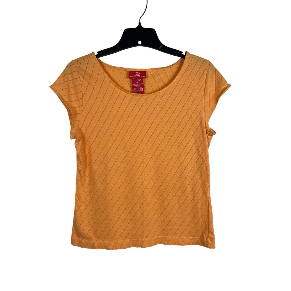 Oscar De La Renta Y2K Orange Cap Sleeve Pointelle Knit Top Womens M Citruscore
